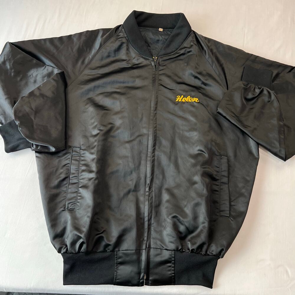 Vintage Korea Embroidered Dragon Black Satin Jacket Size XL Helen - Picture 2 of 9